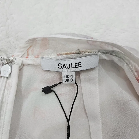 Sau Lee Frieda Silk Cowl Neck High Low Ruched Dress in White Pink Floral Size 4 - Picture 8 of 11